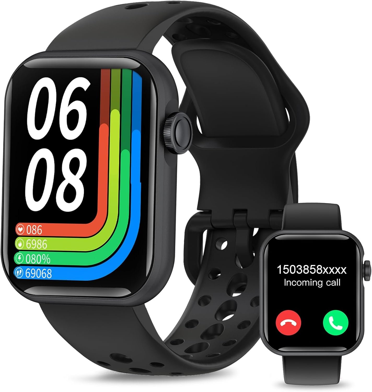 Smart Watches for Men Women 1.83″ HD Display Activity Fitness Tracker Smartwatches for Android iOS Phones with Bluetooth Call/Heart Rate/Blood Pressure/Sleep Monitor/100+ Sport/IP67 Waterproof, Black