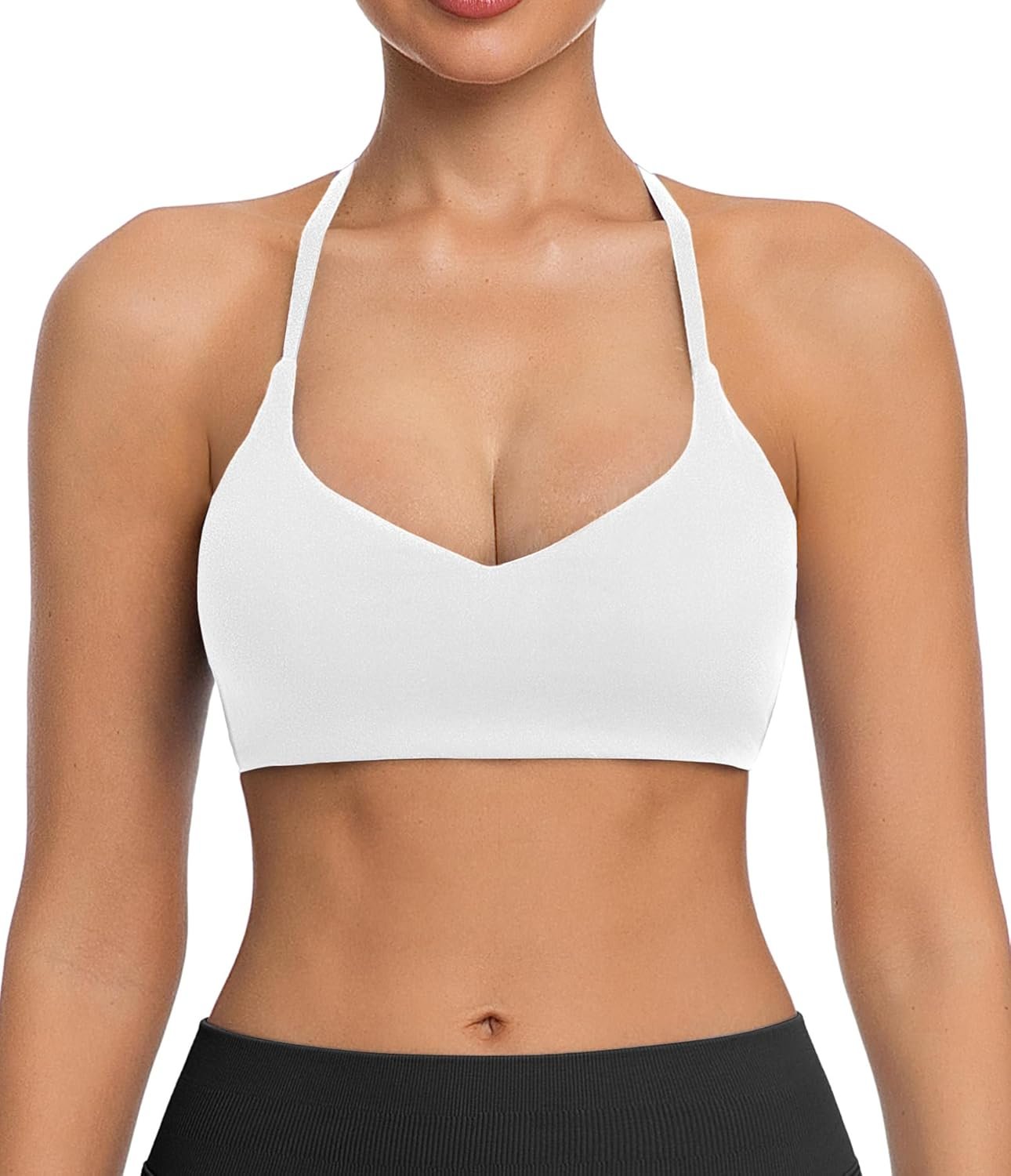 Comper Y Back Adjustable Sports Bra for Women Low Impact Racerback Workout Bras Thin Straps Yoga Bras with Removable Pads