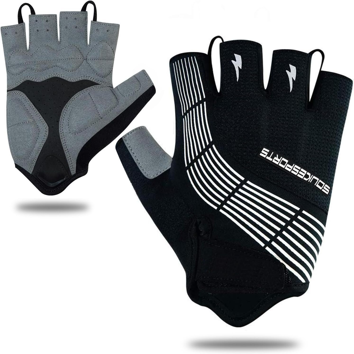 Souke Sports Cycling Bike Gloves – Padded Half Finger Bicycle Gloves with Shock-Absorbing, Anti-Slip, Breathable MTB & Road Biking Features for Men & Women