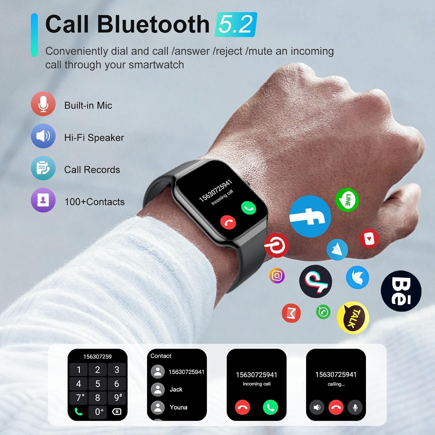 Smart Watch (Answer/Make Call),1.96″HD Smartwatch for Men Women with Heart Rate/Sleep Monitor/Pedometer/Step/Calories, 113+ Sports Fitness Watch, IP68 Waterproof Activity Tracker for Android iOS