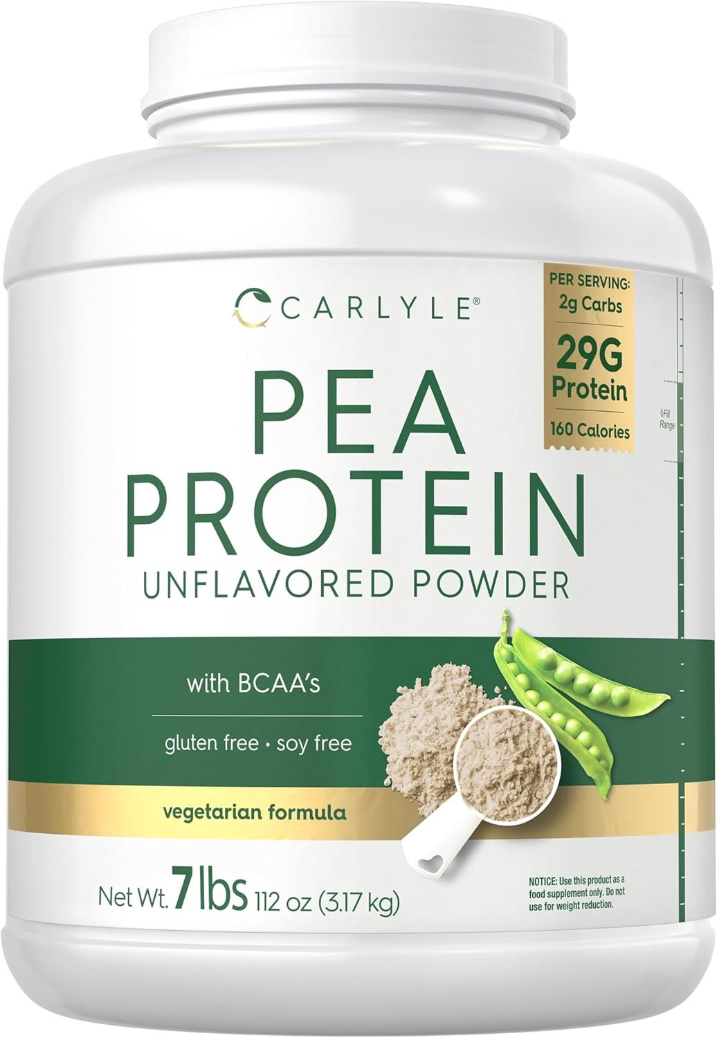 Carlyle Pea Protein Isolate Powder | 7lb | Unflavored | 29G Per Serving | Vegetarian, Non-GMO, Gluten, and Soy-Free