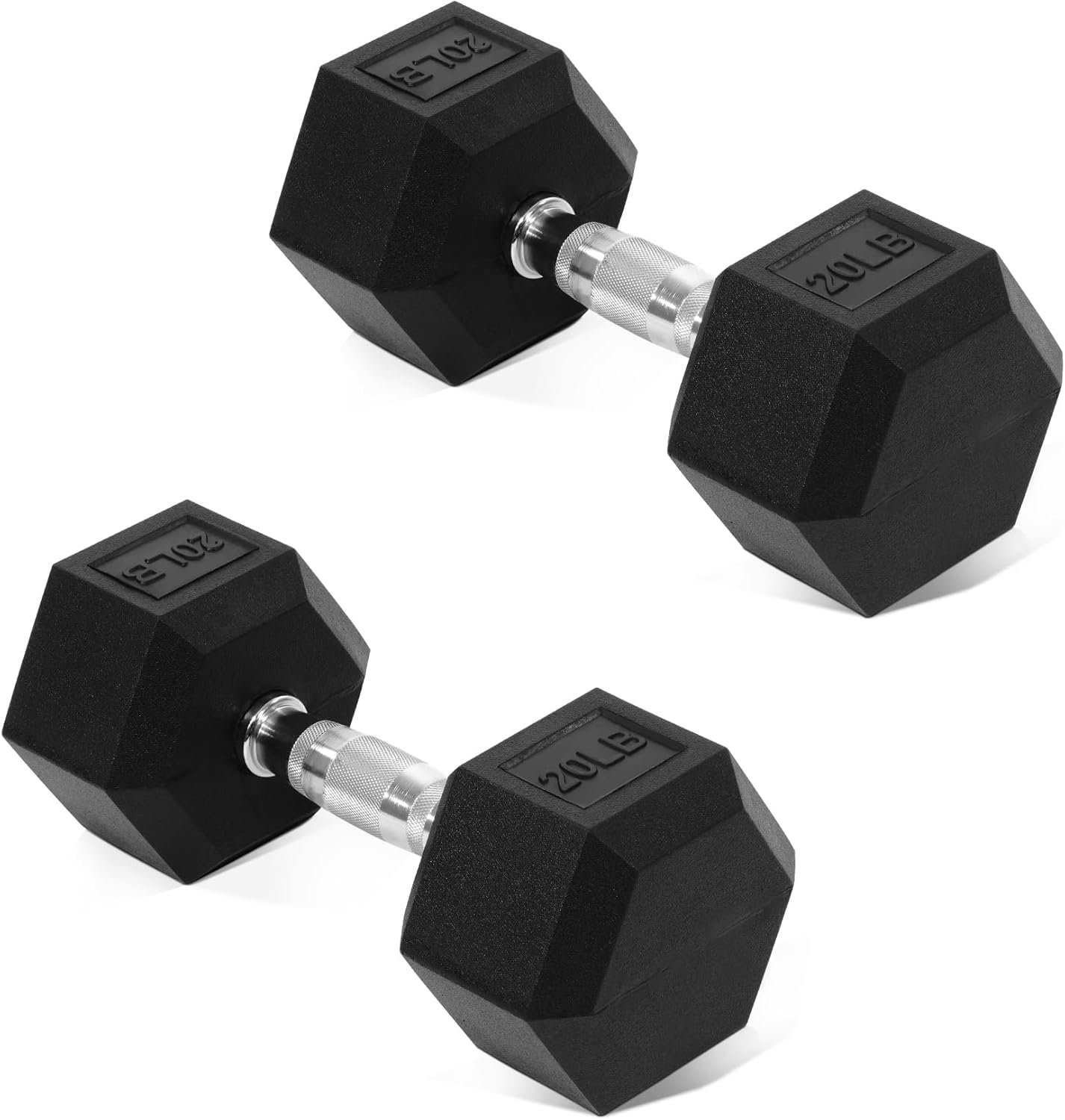 Fitvids Hex Dumbbells Rubber Coated Hand Weights for Exercises and Fitness Home Gym, 5-50 LB Pair