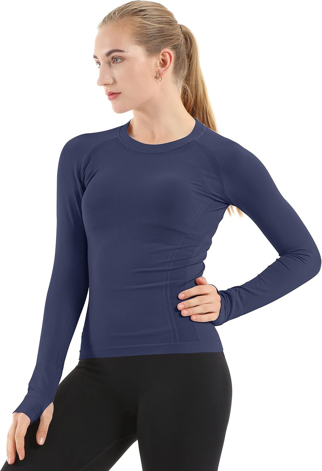 MathCat Seamless Workout Shirts for Women Long Sleeve Yoga Tops Sports Running Shirt Breathable Athletic Top Slim Fit XS-XL