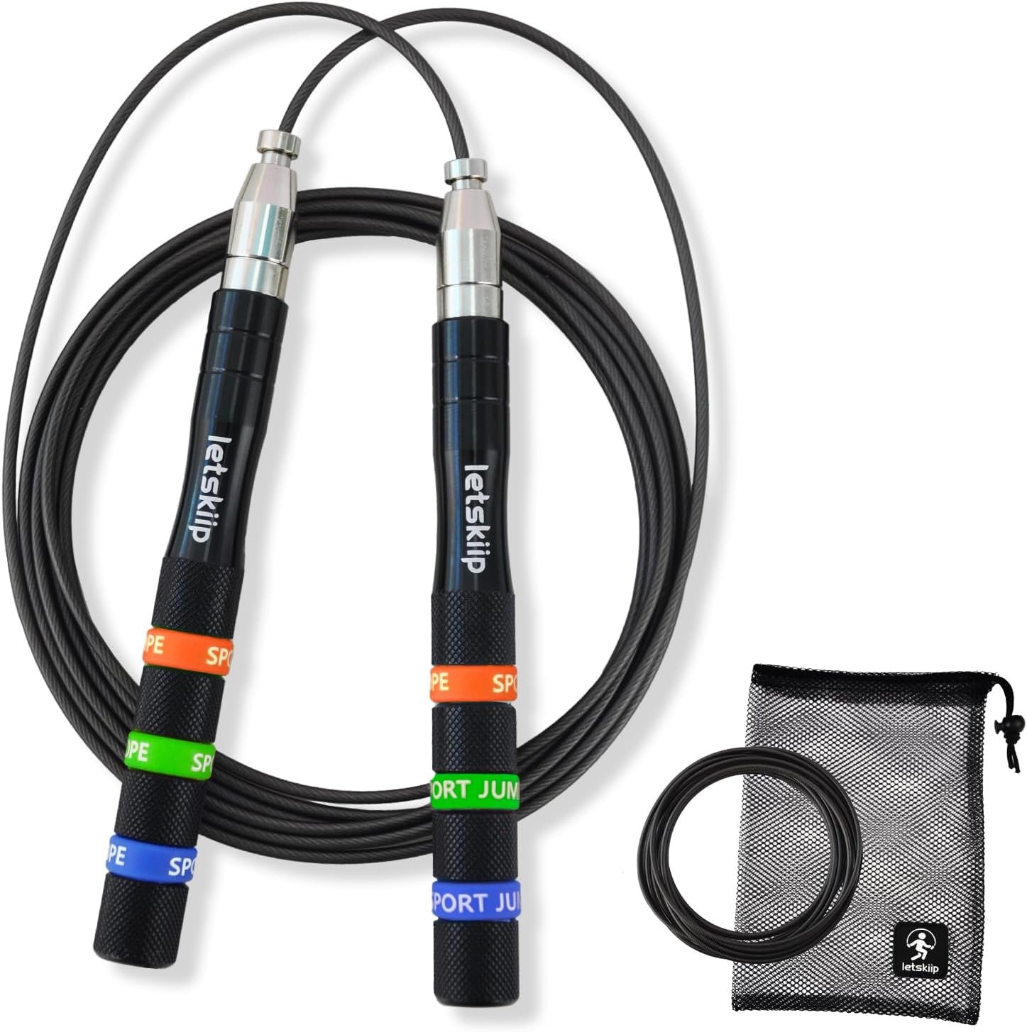 Speed Jump Rope for CrossFit & Boxing – Secure Self-Locking Adjustable Skipping Rope for Men & Women – Anti-Slip Aluminum Handles & Smooth Ball Bearings for Double Unders, HIIT, Home Gym (2 Cables Included)