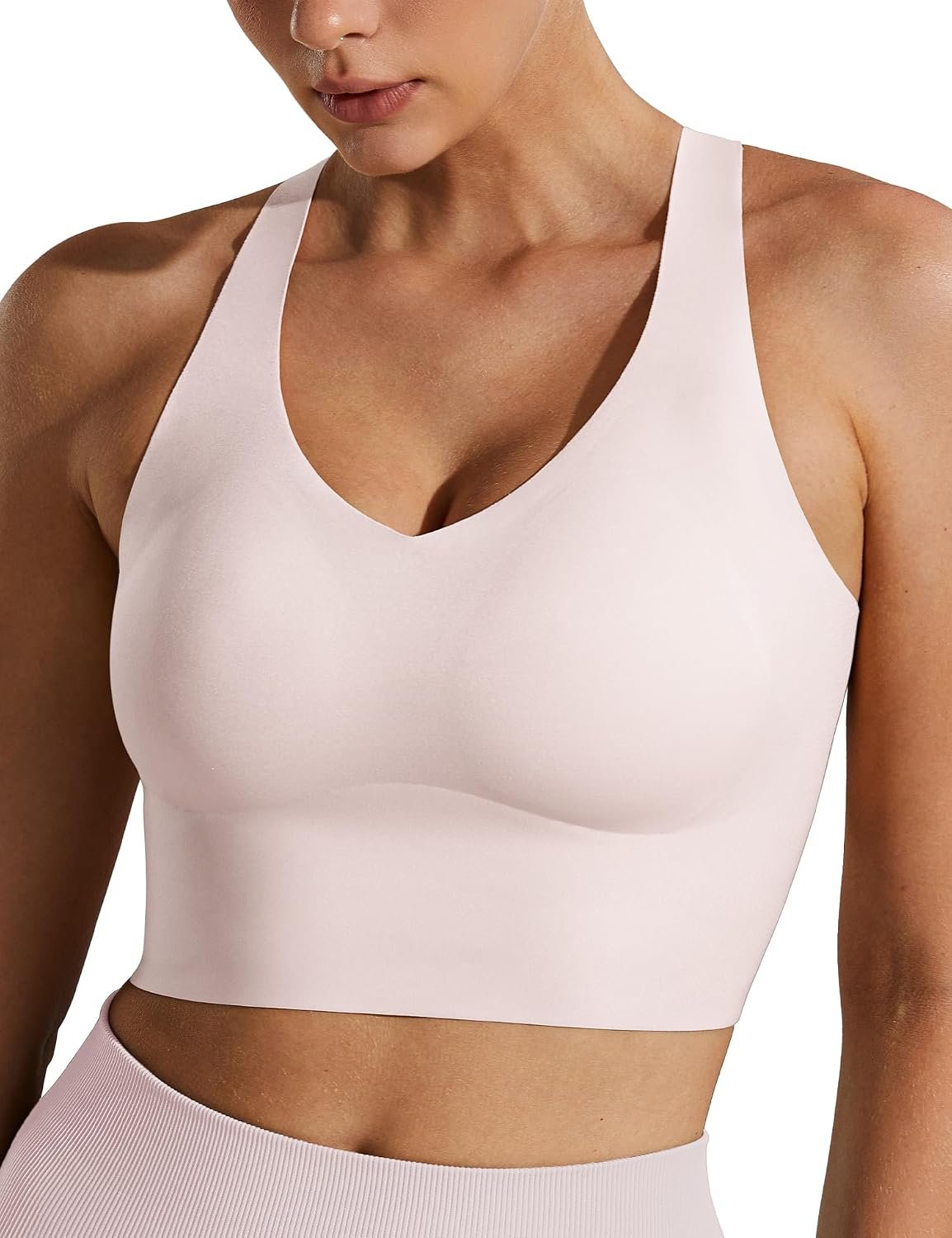 Wingslove Longline Sports Bra for Women Wireless Workout Crop Tank Top Built-in Cups Seamless Cross Back Bras