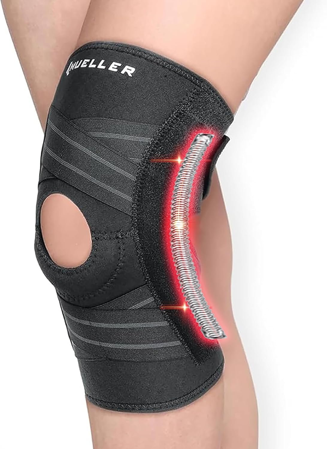 MUELLER Sports Medicine Self Adjusting Knee Brace for Men and Women, Knee Stabilizer for Compression and Pain Relief Support, Ideal for Arthritis, Sprains, Black, One Size