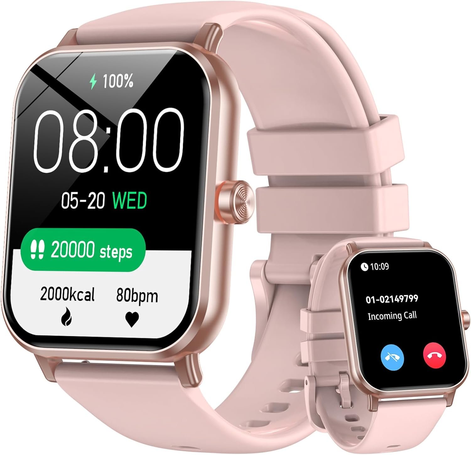 Smart Watch for Men Women, 1.85″ HD Fitness Tracker with Bluetooth Calls, 5 ATM Waterproof, 130+ Sport Modes, 24/7 Heart Rate/Sleep Monitor, Pedometer, Calories, Smartwatch for Android iOS (Pink)