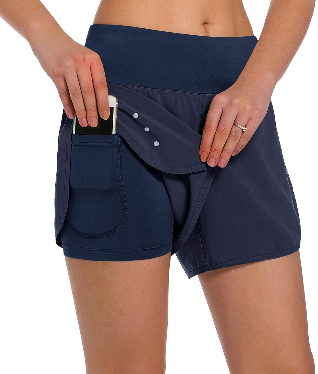 Ksmien Women’s 2 in 1 Running Shorts – Lightweight Athletic Workout Gym Yoga Shorts Liner with Phone Pockets