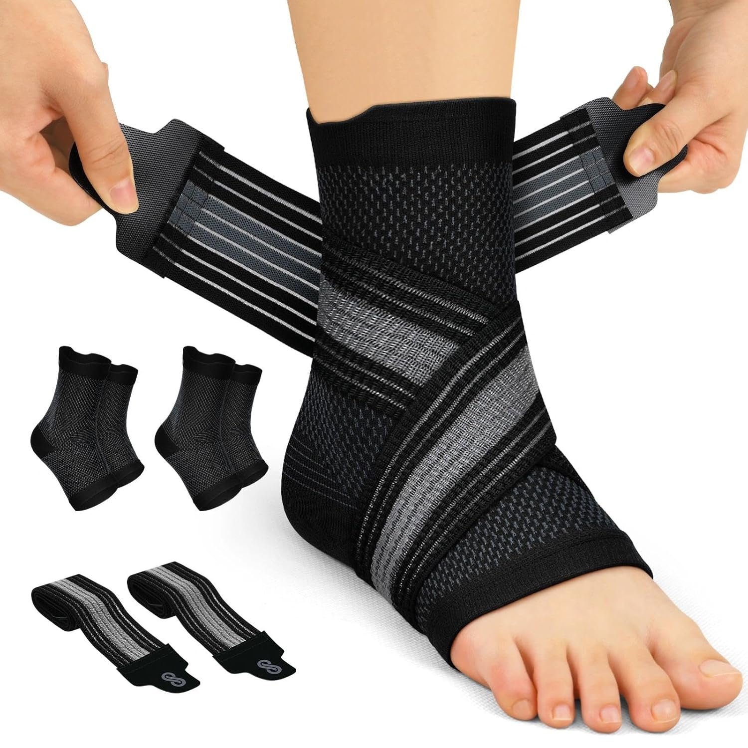 PAPLUS 2 Pairs Ankle Braces for Men & Women Plantar Fasciitis Relief- Adjustable Ankle Support for Foot Pain, Achilles Tendonitis Brace – with Removable Strap for Swelling Black