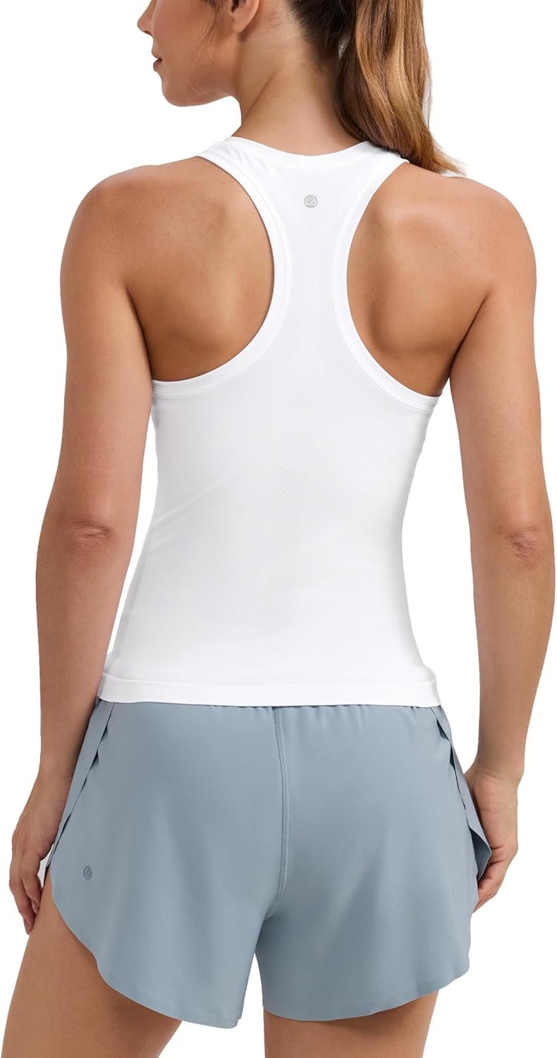 CRZ YOGA Seamless Workout Tank Tops for Women – Athletic Running Gym Sleeveless Shirts Crewneck Racerback Breathable