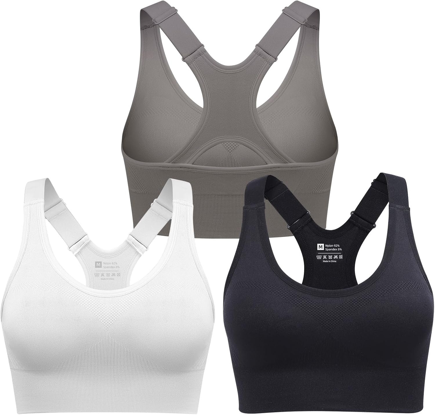 Sports Bras for Women Pack Racerback High Support Bras with Adjustable Straps-Padded Seamless Yoga Bra