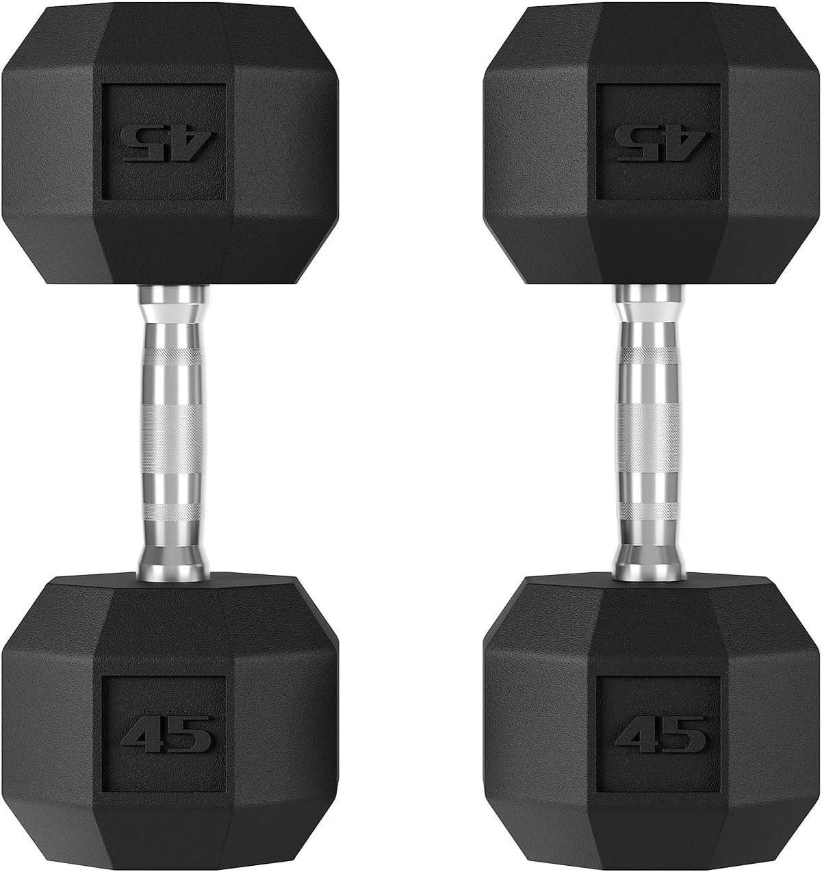 Rubber Coated Hex Dumbbell Weight Set with Chrome Handle | Multiple Sizes (35/40/45/50 Lbs Pairs) | Hand Weight for Muscle Toning, Strength Building & Full Body Workout