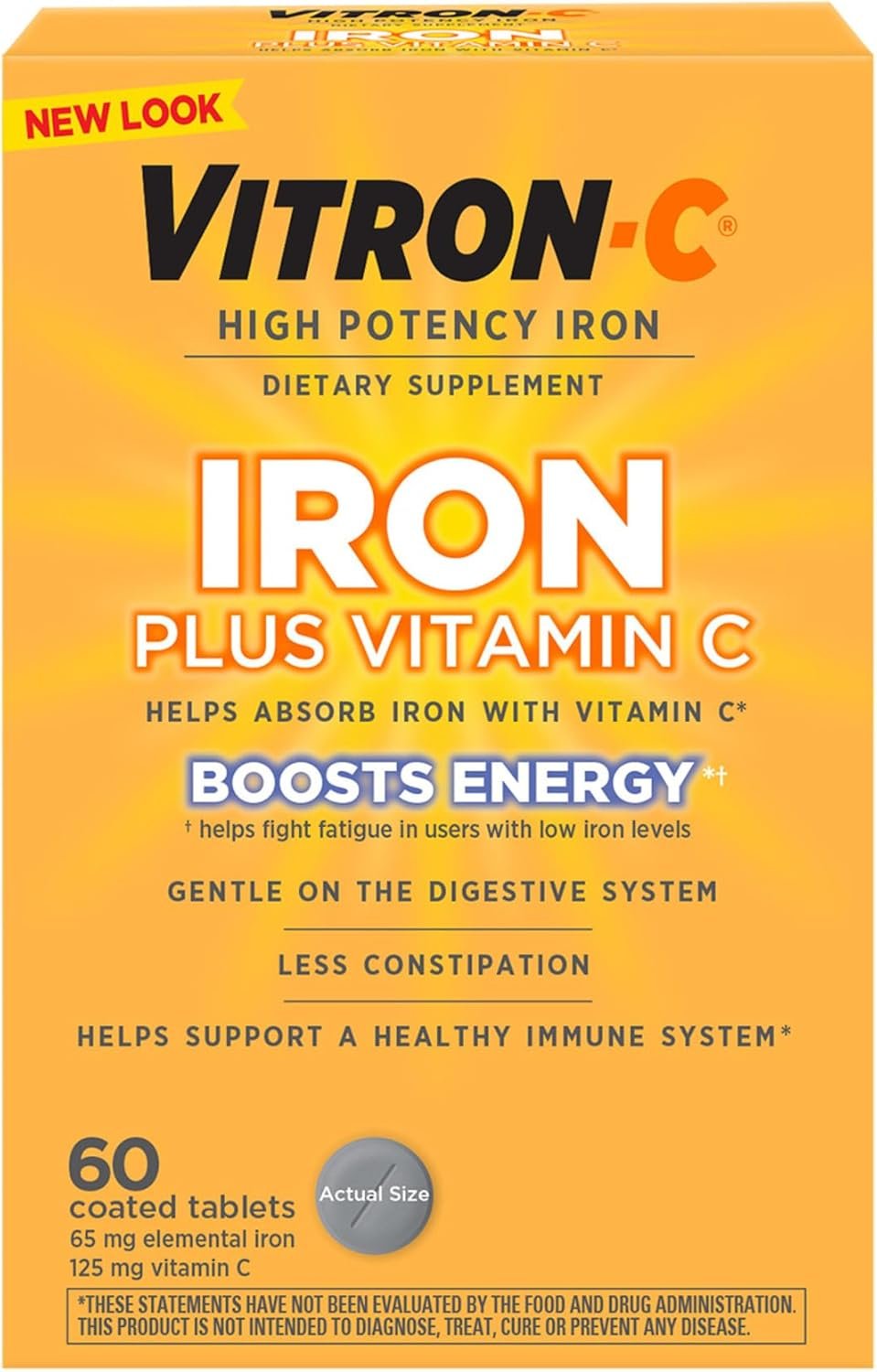 Vitron-C High Potency Iron Supplement with 125 mg Vitamin C, 60 Count