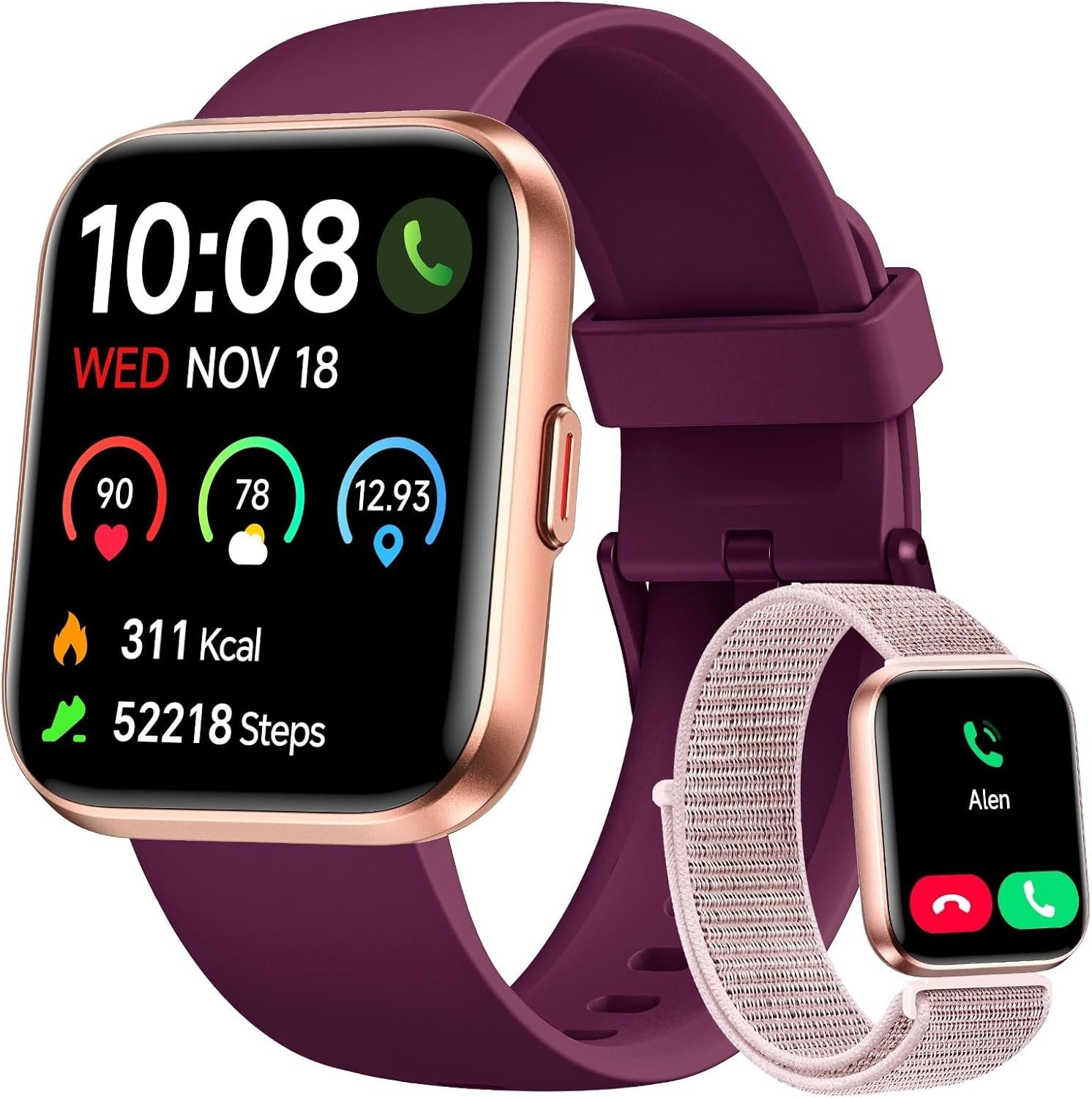 Woneligo Smart Watch for Women, Answer/Make Calls, Alexa Built-in, 1.85″ Touch Screen Fitness Tracker for Android & iPhone, Heart Rate/Sleep/SpO2 Monitor Smartwatch, Waterproof (Deep Purple)