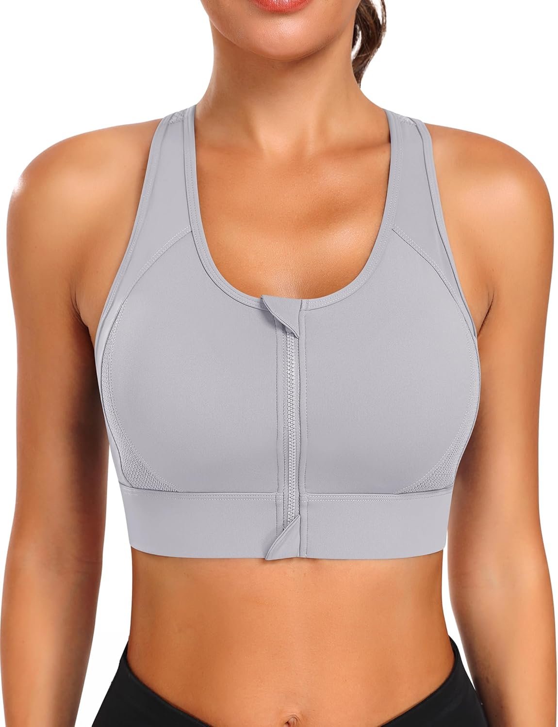 JoyGirl Zip Front Sports Bra High Impact Workout Bra for Women Mesh Racerback Gym Bra Padded High Support Yoga Bra