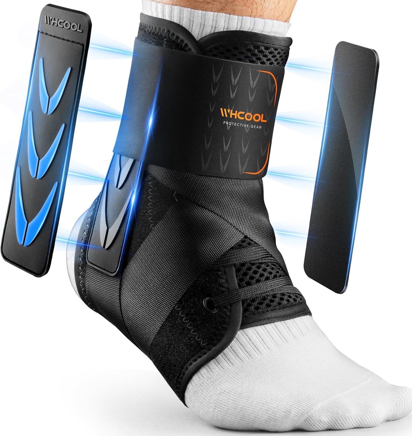 Slim-Fit Ankle Brace for Sprained Ankle, Quick Lace Up Ankle Support for Women Men with 2 Auto-Shaped Pads, Air Fabric Cool Ankle Stabilizer for Injury Recover, Running,Sports, M(12”-13”)