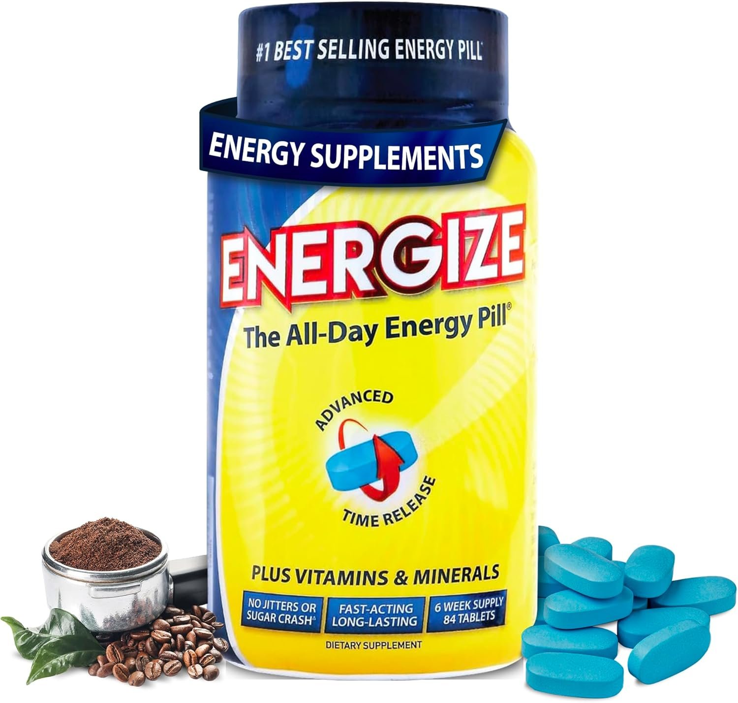 iSatori Energize Caffeine Pills – No Crash, Fast-Acting, Time-Release for Energy Support All Day – Boost Nutrition and Endurance Nootropic Energy Supplements for Men and Women – (84 Caffeine Tablets)