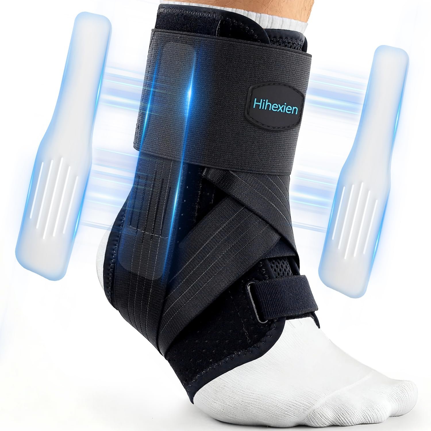 Ankle Brace for Sprained Ankle, Ankle Support for Women Men, Adjustable & Air Fabric Cool With 2 Removable Side Splints, Air Fabric Cool Ankle Stabilizer for for Injury Recover, Running,Sports (Medium)