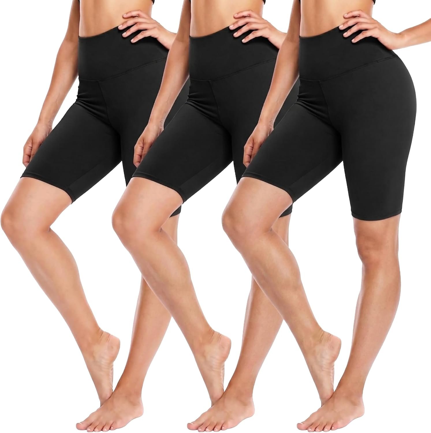 3 Pack Biker Shorts for Women – 8″ Black High Waisted Tummy Control for Gym Workout Athletic Cheerleading Yoga