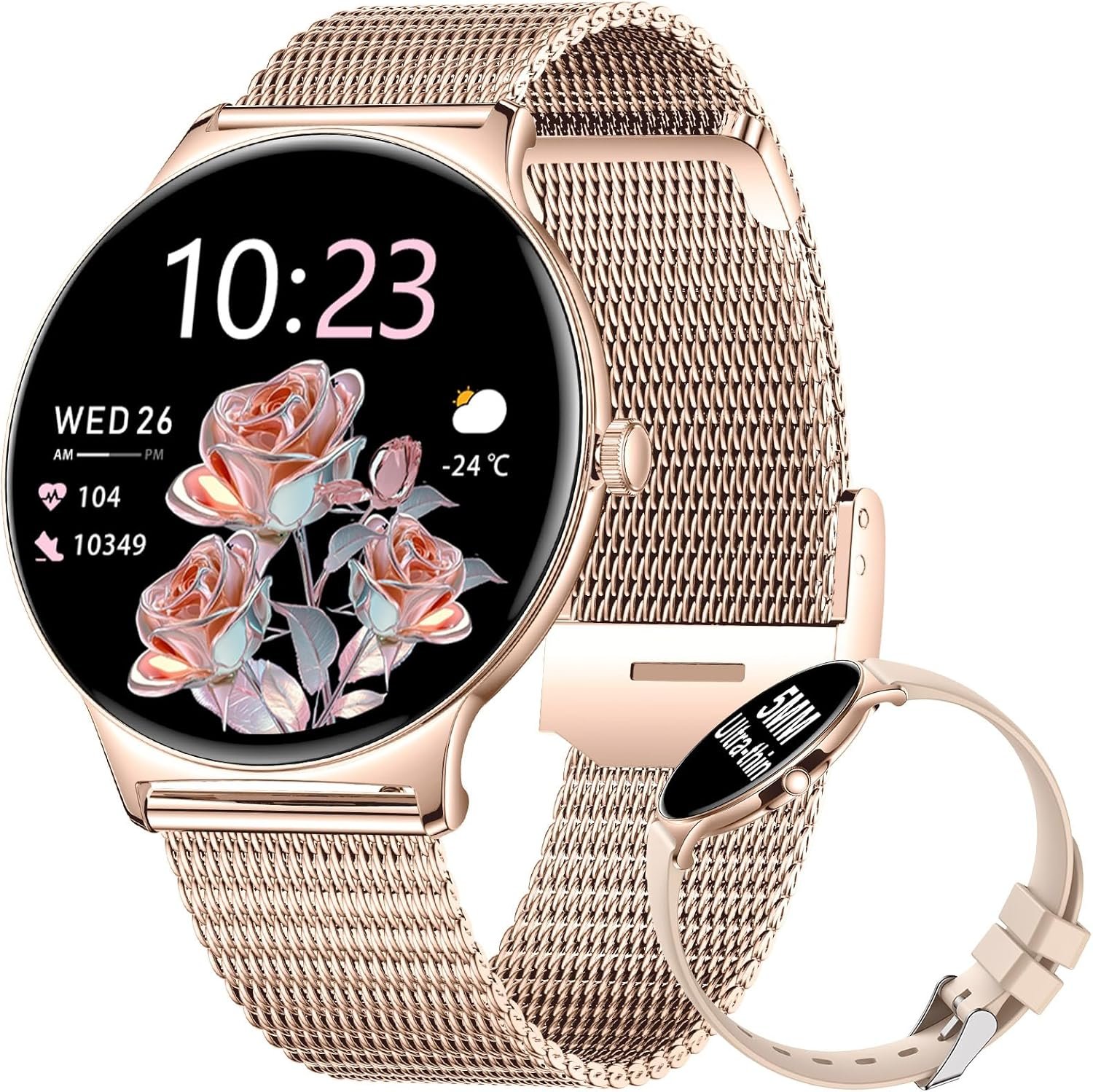 Smart Watches for Women, 1.43″ AMOLED Screen Bluetooth Call Smartwatch, 120+ Sports Modes Fitness Tracker, Blood Oxygen Heart Rate Sleep Monitor for Android iOS Gold