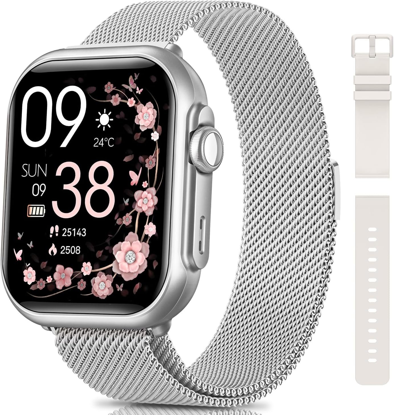 Smart Watches for Women for iPhone Android: 1.85″Smartwatch with Make/Answer Call Sleep Heart Rate SpO2 Blood Pressure Monitor IP68 Waterproof 120+Sport Mode Fitness Tracker 1000mAh Battery 2 Bands