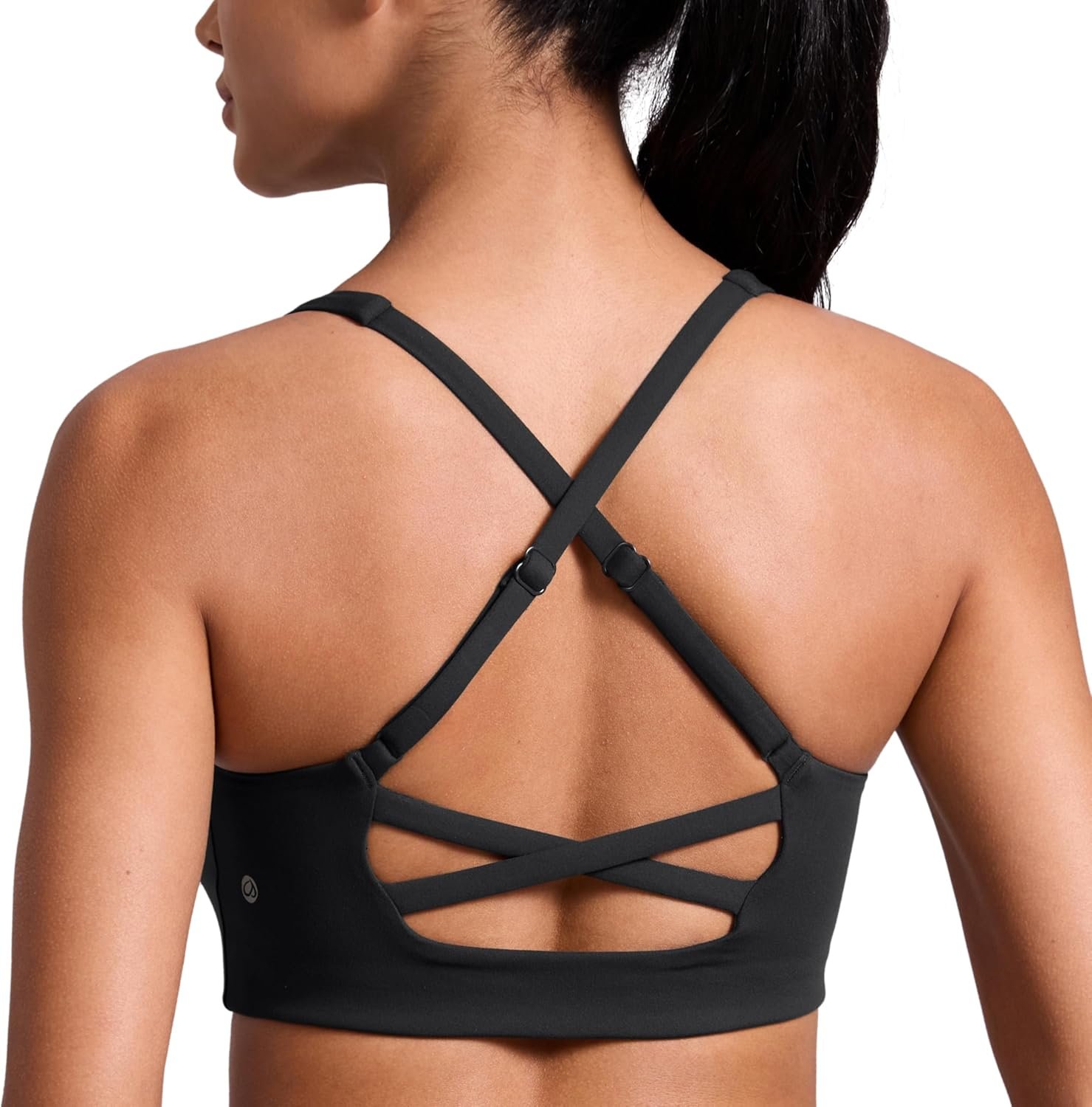 CRZ YOGA Butterlift Cross Back Sports Bras for Women – Scoop Neck Adjustable Straps Wireless Padded Pilates Workout Top