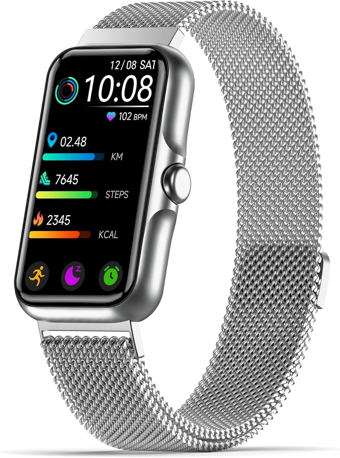 Sunorshop Health Fitness Tracker, Smart Watch with 24/7 Heart Rate and Blood Oxygen Monitor, Sleep Tracker with IP68 Waterproof, Activity Tracker Pedometer Step Counter for Women Men (Silver)