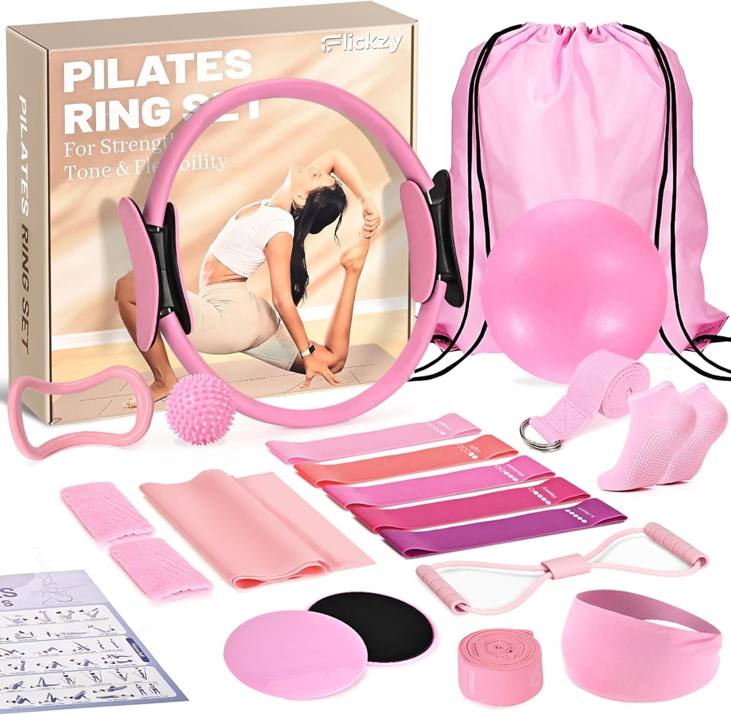 Pilates Ring Set for Women, Pilates Set with Magic Circle, Ball and Resistance Bands, Pilates Kit for Home Workout, Pilates Equipment Set for Strength, Toning and Flexibility