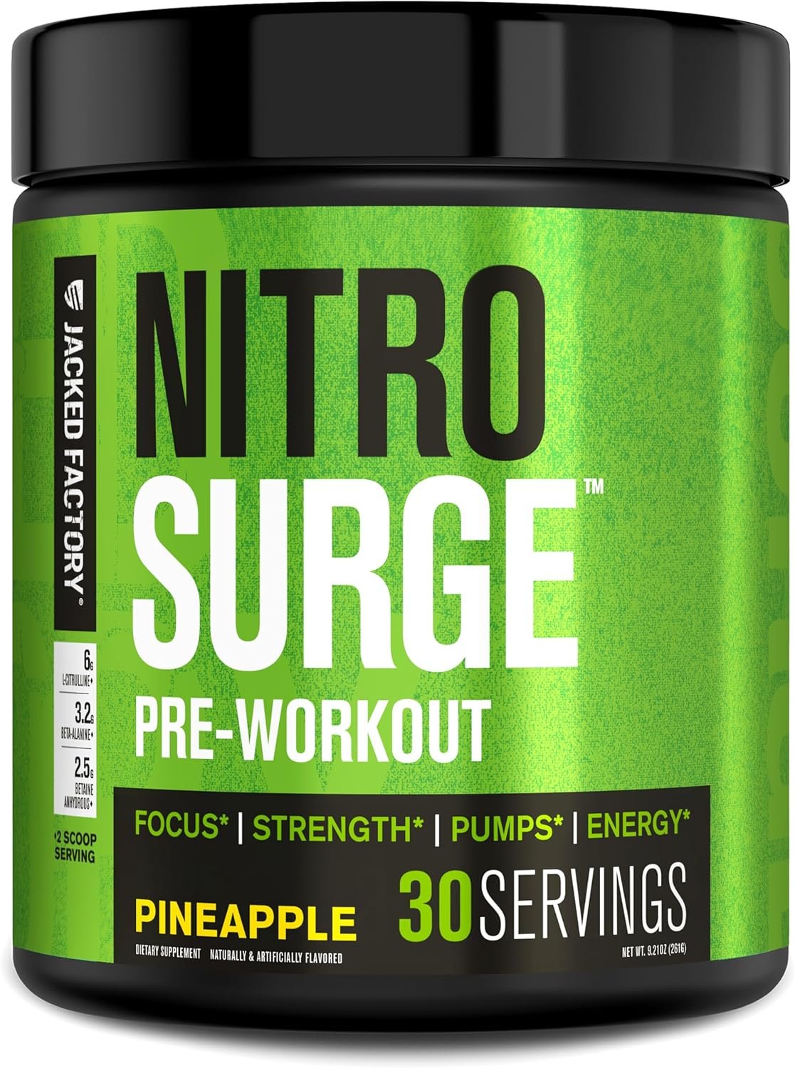 Jacked Factory NITROSURGE Pre Workout Supplement – Endless Energy, Instant Strength Gains, Clear Focus, Intense Pumps – NO Booster & Powerful Preworkout Energy Powder – 30 Servings, Pineapple