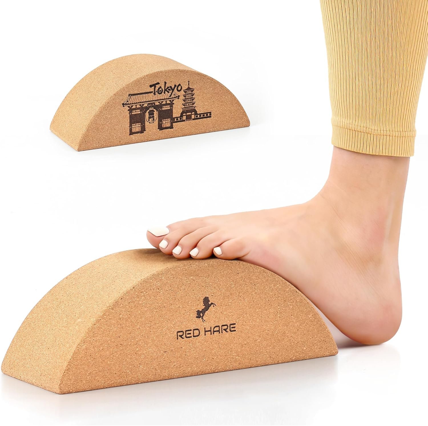 Cork Yoga Blocks, Half Moon Cork Foot & Calf Stretcher for Plantar Fasciitis Relief, Ankle & Foot Mobility Trainer, Pilates Yoga Balance Block for Stability, Stretching & Recovery