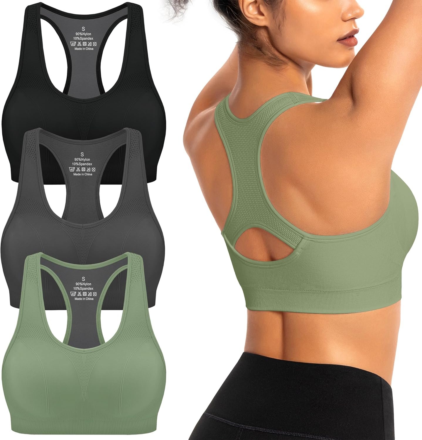 AENLLEY Padded Racerback Sports Bras for Women – Breathable Medium Support for Yoga Gym Workout Fitness