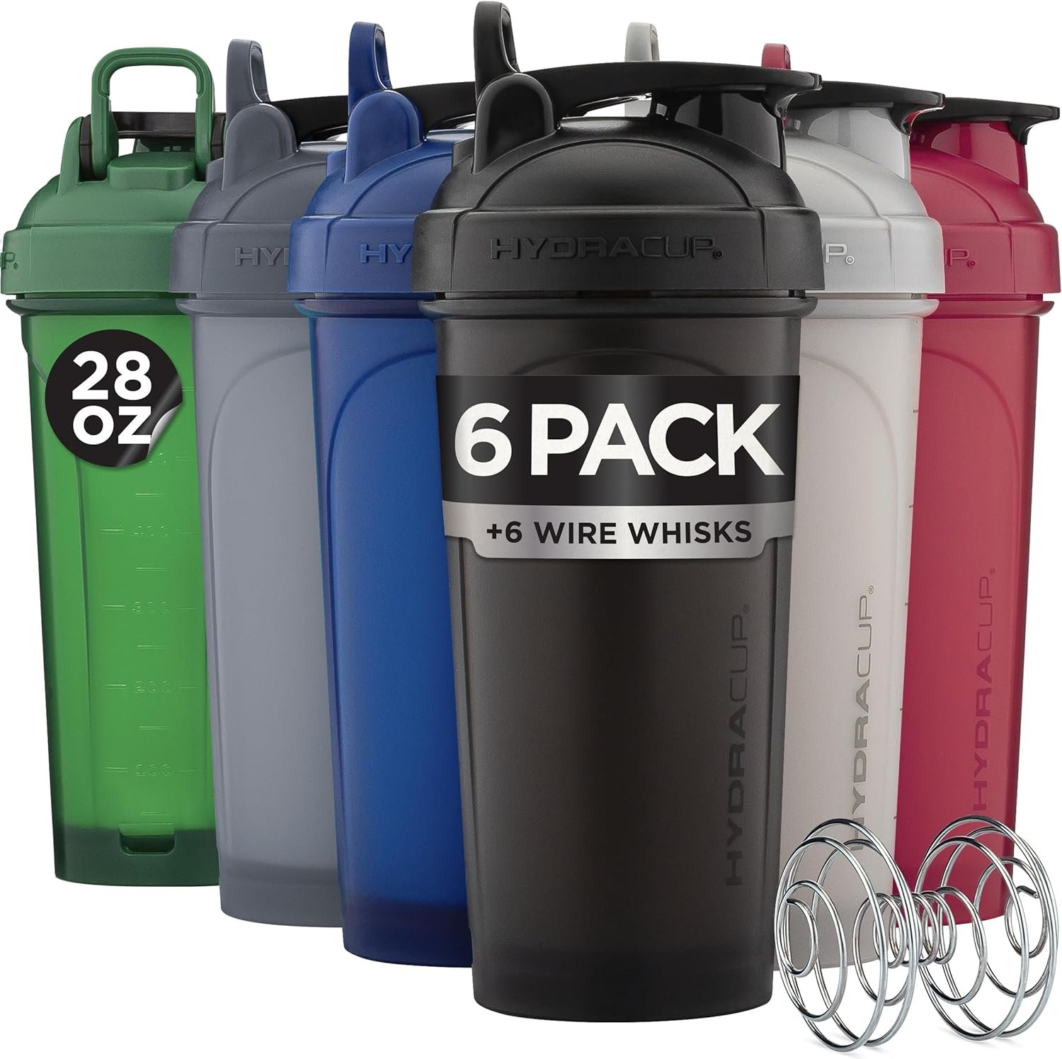 Hydra Cup 6 Pack 28 oz Protein Shaker Bottles for Protein Mixes with Whisk Ball, Leak-Proof Shaker Cups for Protein Shakes, BPA-Free with Carry Handle (OG Sport Mix)