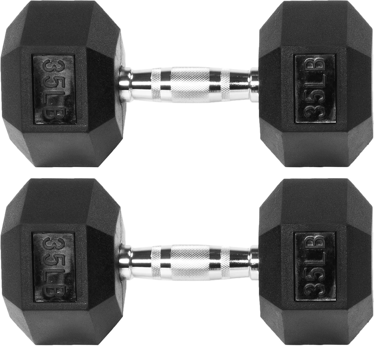 Fitvids Rubber Encased Hex Dumbbell – 35LB – 35LB Pair – Black