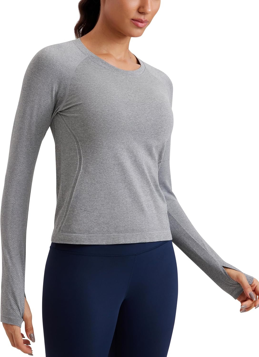 CRZ YOGA Seamless Long Sleeve Shirts for Women Waist Length – Workout Athletic Running Gym Yoga Tops Crewneck Breathable