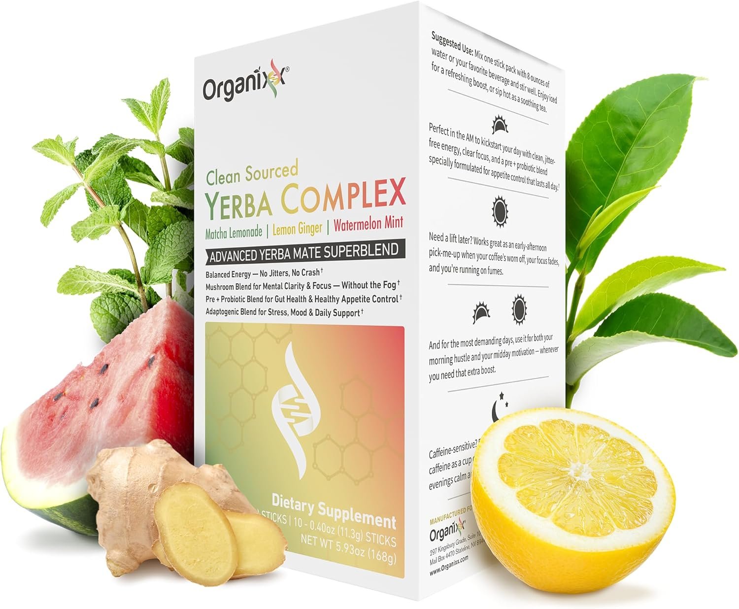 Organixx Clean Sourced Yerba Complex, Yerba Mate Superblend Powder Drink Mix with Ashwagandha, Natural Caffeine, Pre & Probiotics, & Fiber, Dairy and Gluten Free, Variety Pack, 15 Travel Packets