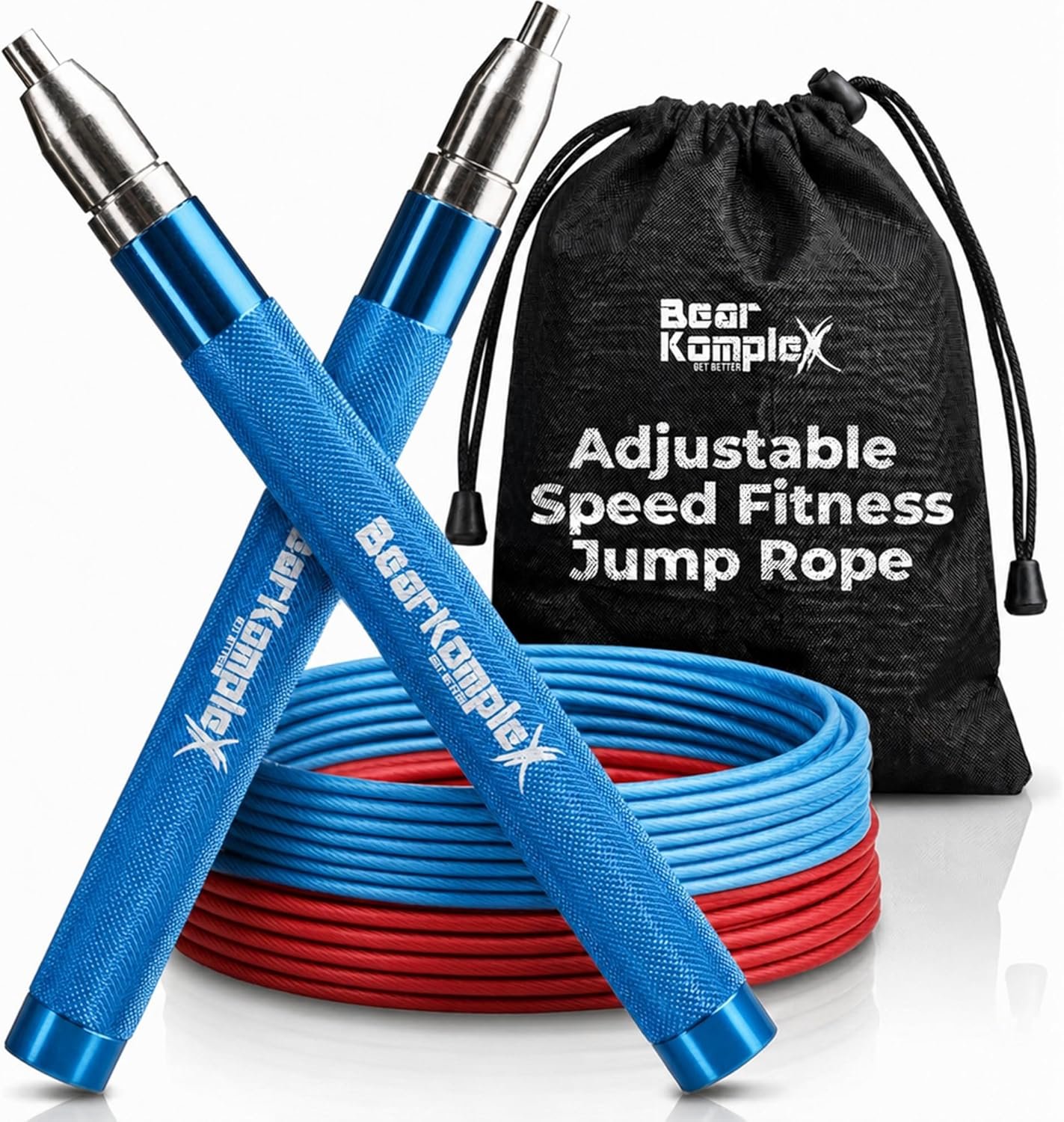 Bear KompleX Speed Jump Rope – Adjustable Tangle-Free Skipping Rope, Lightweight Handles, Smooth 360° Swivel Bearings, 2 Steel Cables, Free Carrying Case