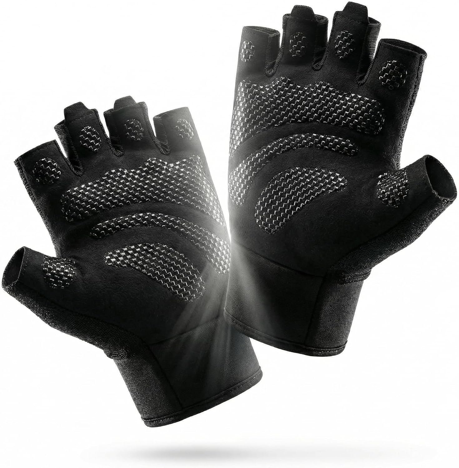 sunnex Weight Lifting Gloves with Extended Wrist Support – High-Grip Silicone Padded Gym Gloves for Men & Women, Breathable Fingerless Workout Gloves for Pull Ups, Training & Powerlifting (Black)
