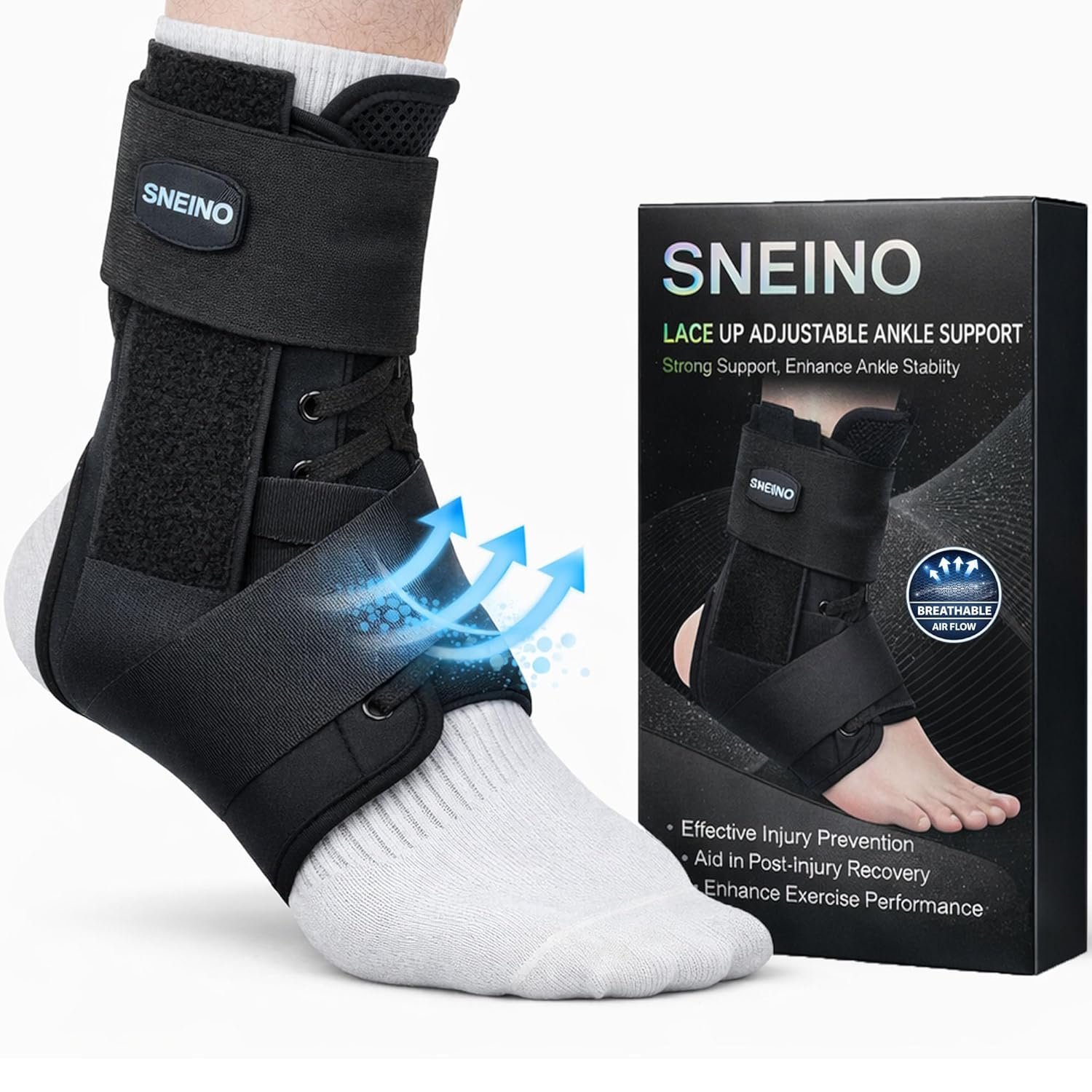 Ankle Brace for Women Men – Ankle Support Brace for Sprained Ankle, Ankle Stabilizer for Achilles, Tendon, Sprain, Injury Recovery, Lace up Ankle wrap for Running, Basketball, Volleyball (Ankle Brace, Medium)