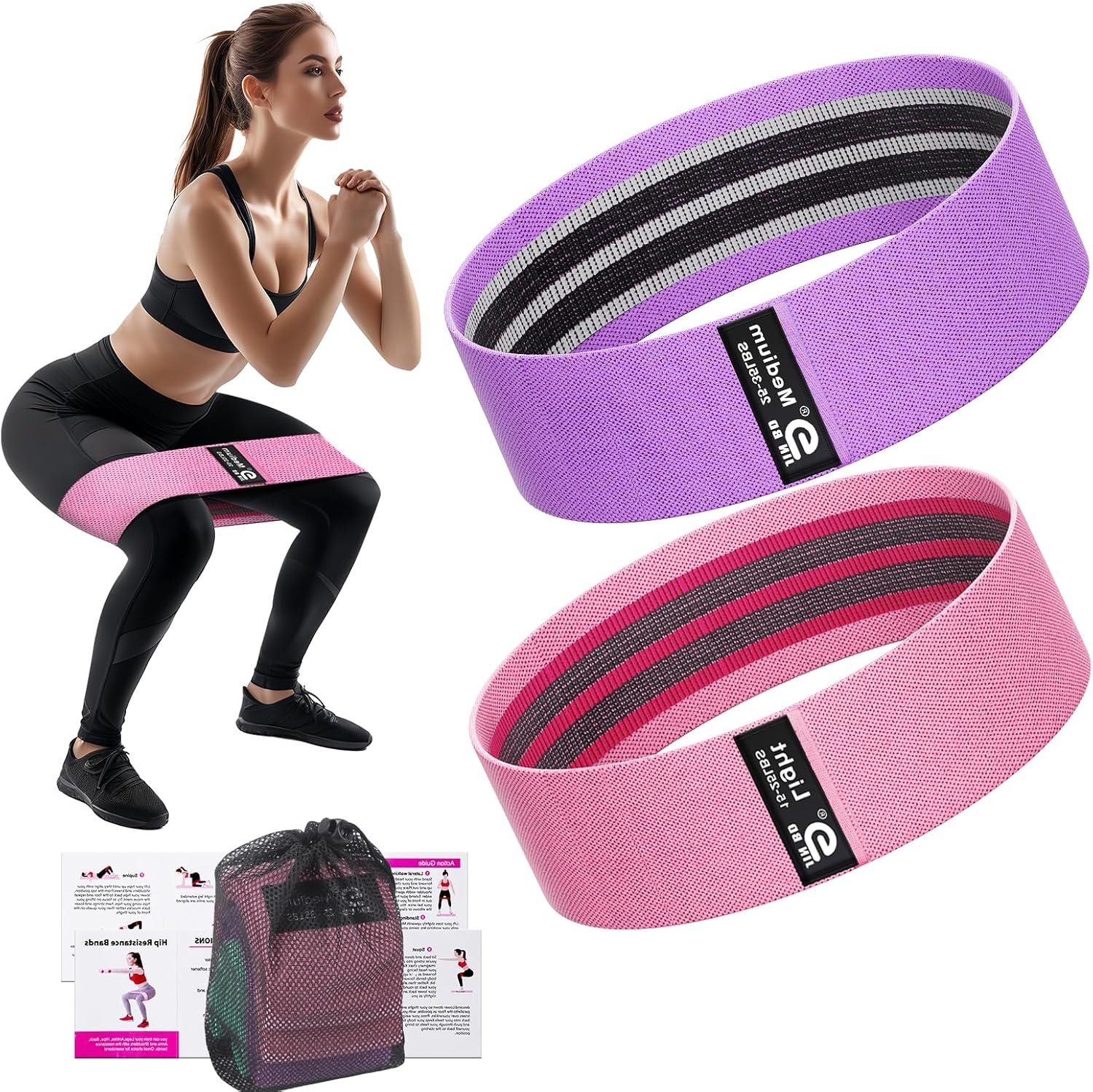 Booty & Resistance Bands – 3 Level Non-Slip Fabric Exercise Bands for Legs & Glutes, Women & Men, Squats, Hip Thigh Training, Yoga, Pilates, Home Workout