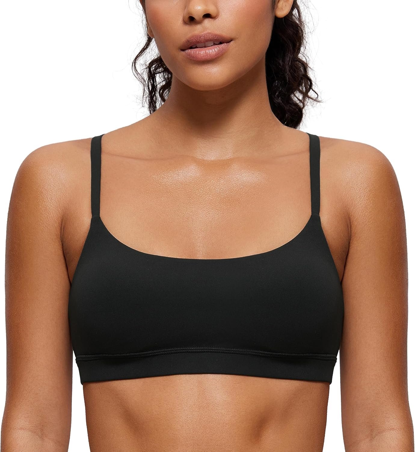 CRZ YOGA Butterluxe Adjustable Spaghetti Strap Sports Bras for Women – Scoop Neck Wireless Padded Yoga Workout Crop Top