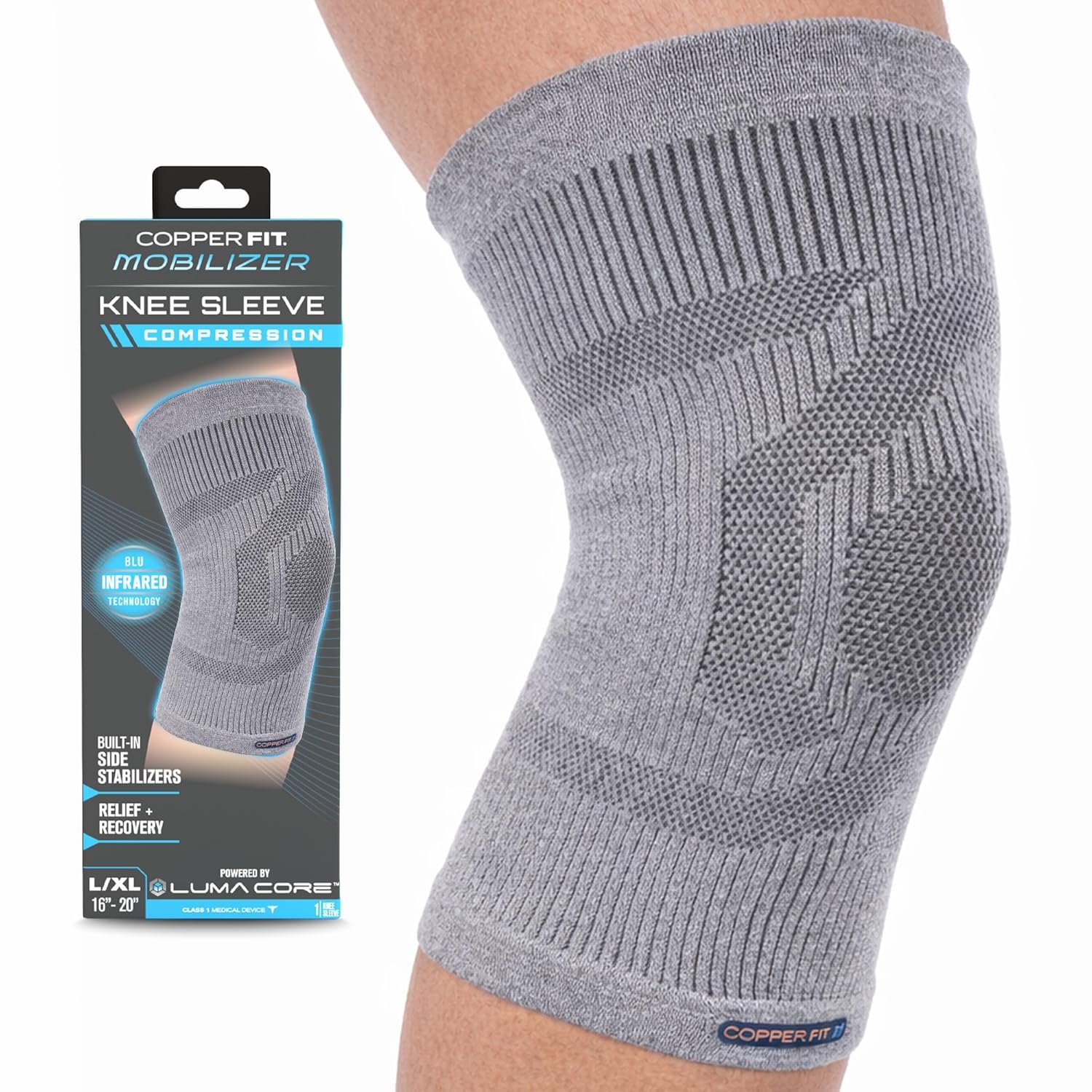 Copper Fit Mobilizer Knee Sleeve – ProSeries with Removable Side Stabilizers Knee Support for Advanced Recovery – Mobility, Knee Pain, Swelling, Inflammation, Circulation, Arthritis, Tendonitis (S/M)
