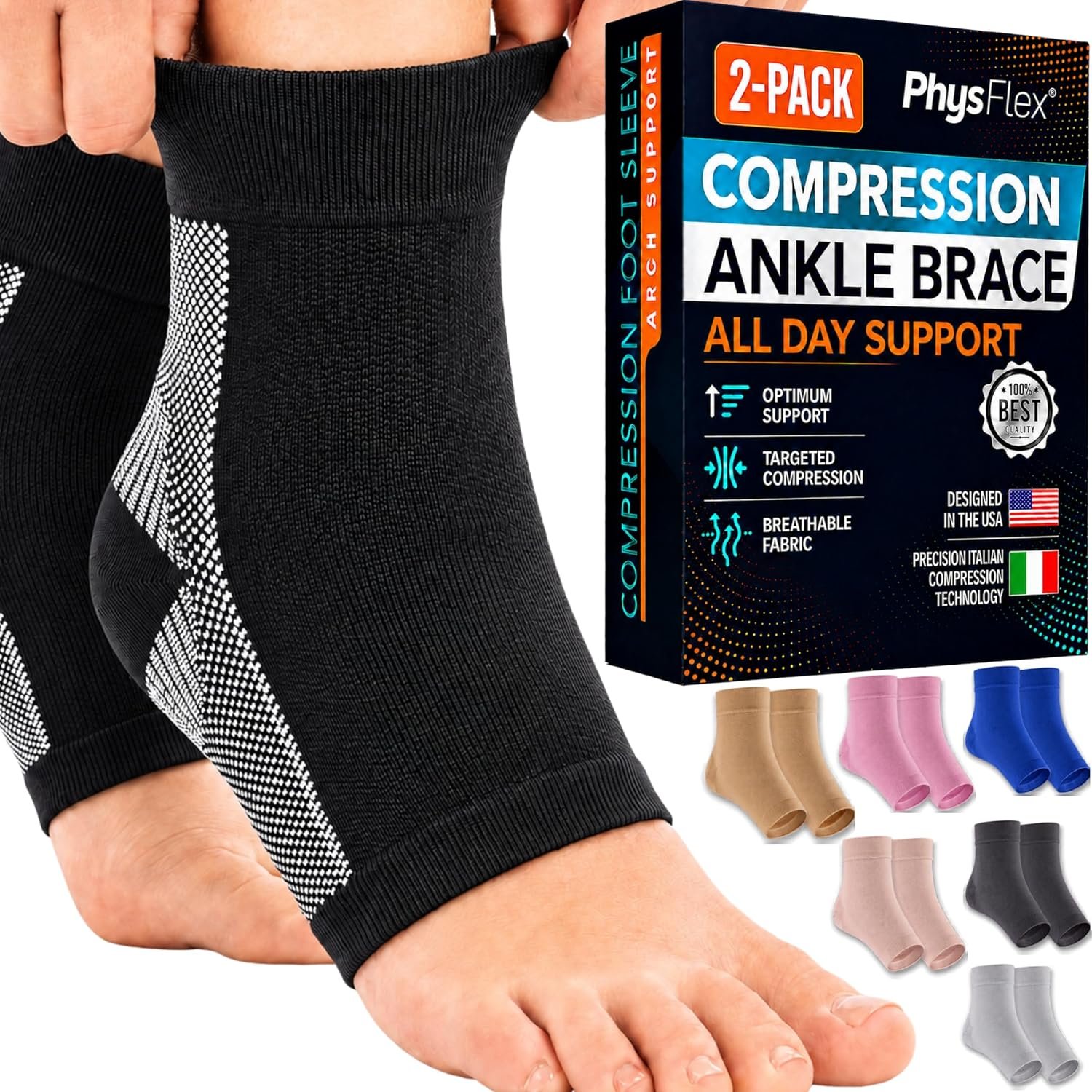 Ankle Brace Socks – Ankle Compression Sleeve – Foot Brace for Women & Men – Tendonitis & Arthritis Ankle Support Sports Running, Plantar Fasciitis Relief & Stabilizing Ankle Wrap