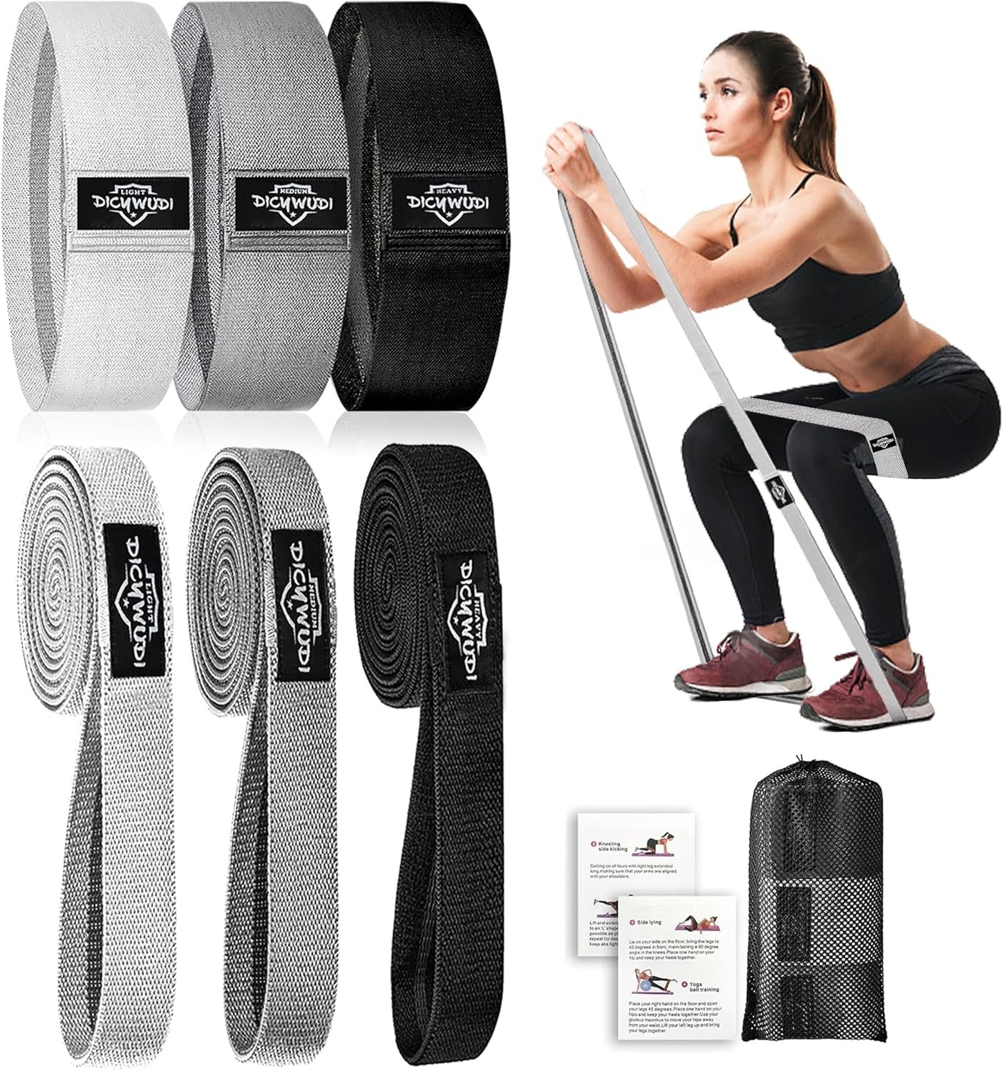DICYWUDI Fabric Resistance Bands for Working Out, 6Pack Non-Slip Exercise Bands for Women and Men, Fabric Booty Bands for Home, Fitness, Pilates, Stretching