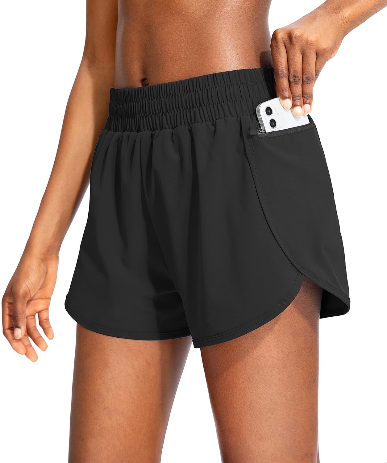 Soothfeel Womens Running Shorts with Zipper Pockets 3″/5″ High Waisted Athletic Gym Workout Shorts for Women with Liner