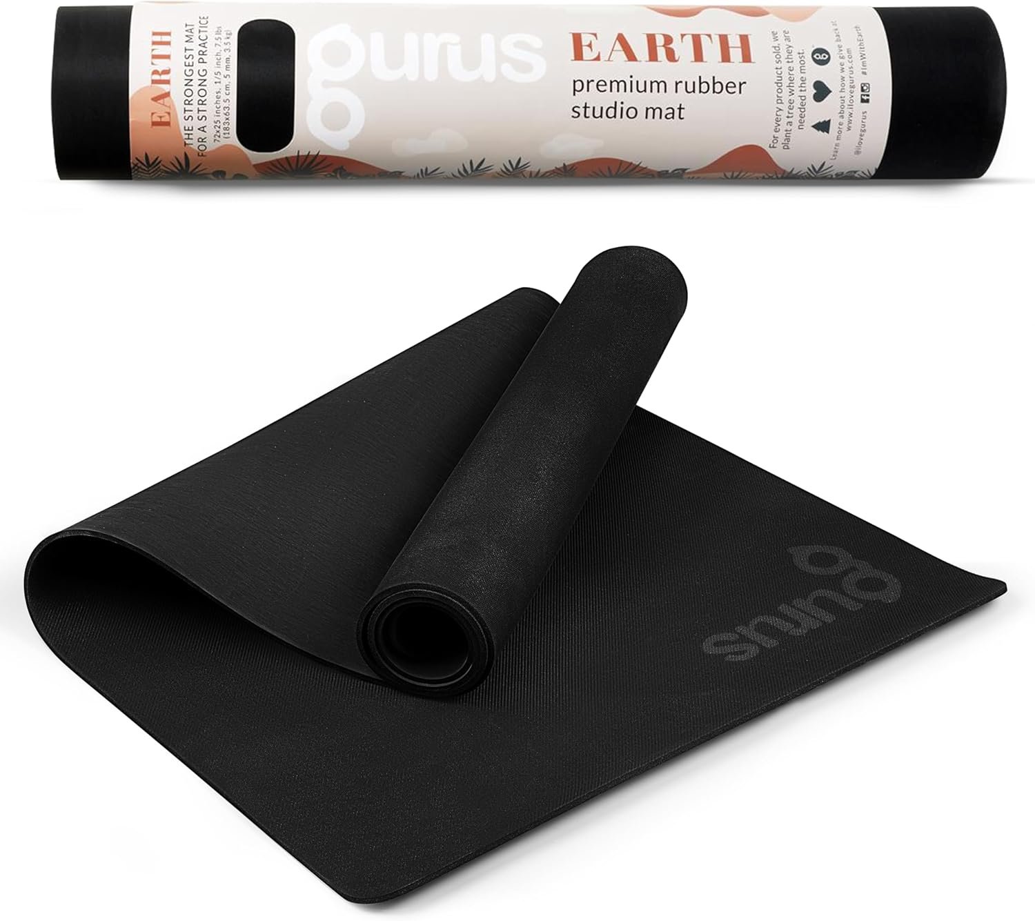 Gurus Natural Rubber Yoga Mat, Eco Friendly Earth Yoga Mat, Non Slip Yoga Rubber Mat, 72×25 Inches 5 mm Thickness