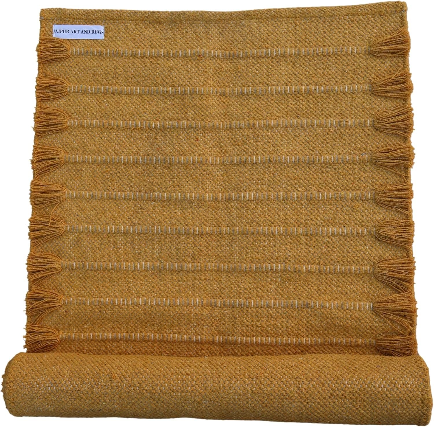 Jaipur art & Rugs Organic Cotton Yoga Mat – Eco-Friendly Hand-Woven Rug – Non Slip & Thick (24”x72”x5mm) for Everyday Fitness at Home – Comfortable Extra-Long