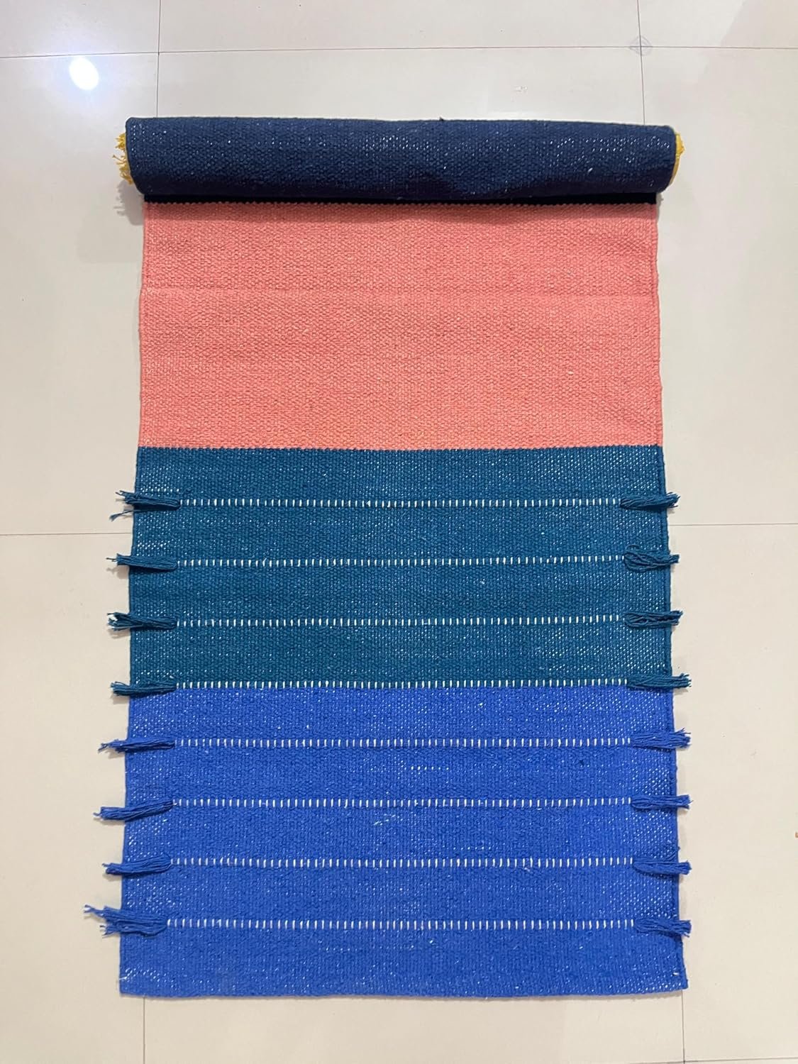 Payal Rugs Cotton Yoga Mat – Eco-Friendly Hand-Woven Rug – Non Slip & Thick (24”x72”x5mm) for Yoga Everyday Fitness at Home – Comfortable Extra-Long
