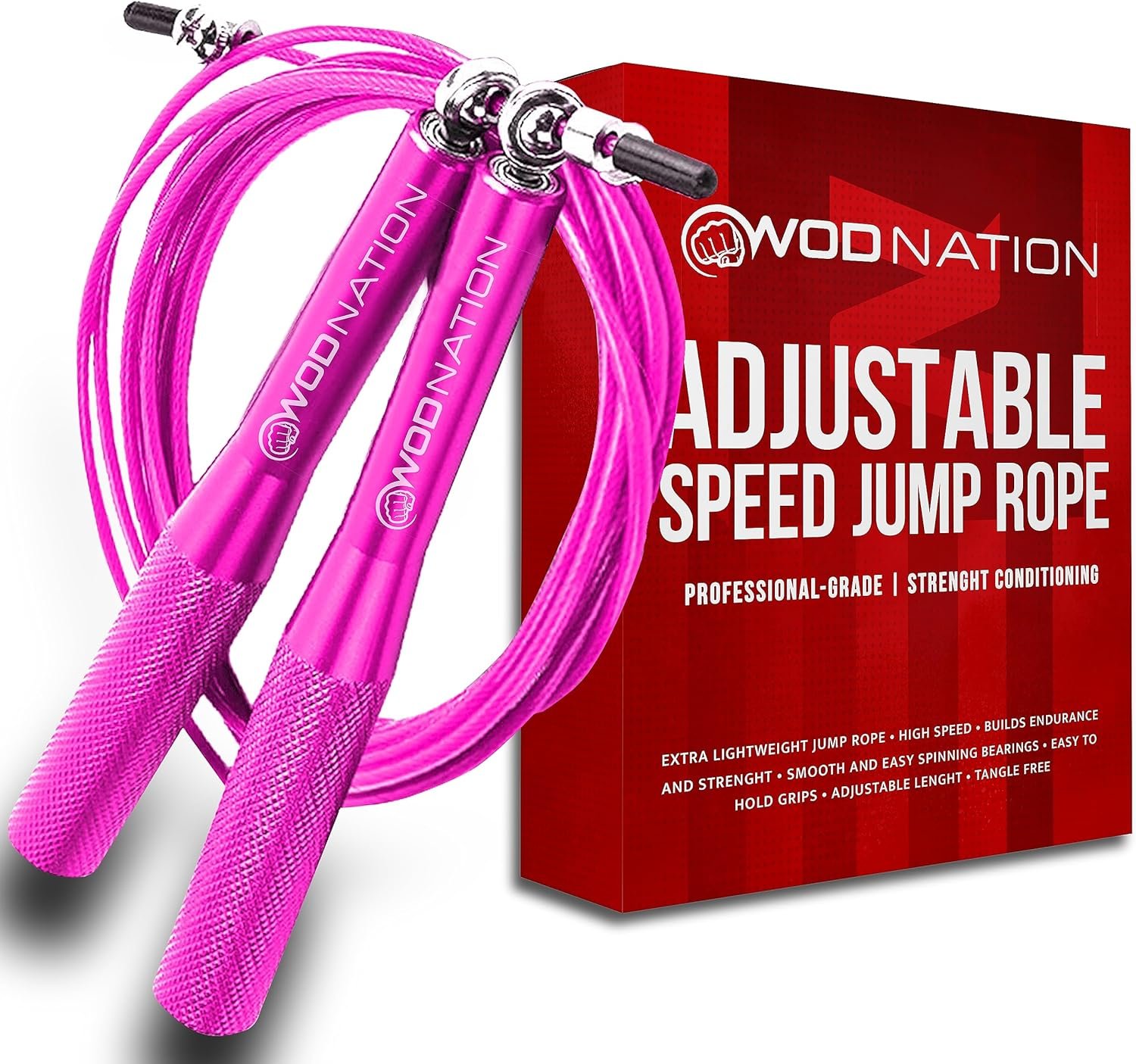 WOD Nation Aluminum Handle High Speed Adjustable Jump Rope for Women and Men – Perfect Skipping Rope for Boxing, Fitness, Workout